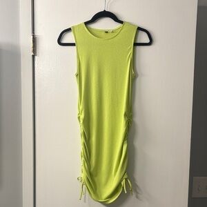 Lime Green Sleeveless Ruched Dress